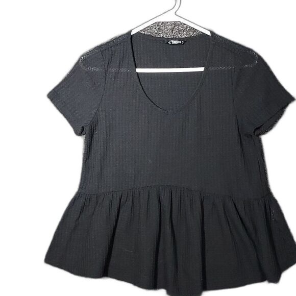 Shein Black Waffle Medium Short Sleeve - Picture 1 of 11